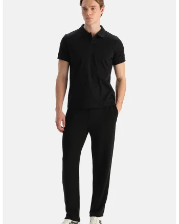 Tricou polo din bumbac cu model uni, Negru