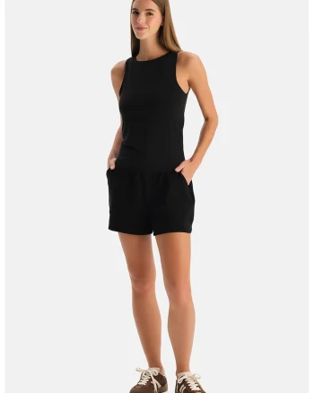 Pantaloni scurti din amestec de modal cu buzunare laterale, Negru