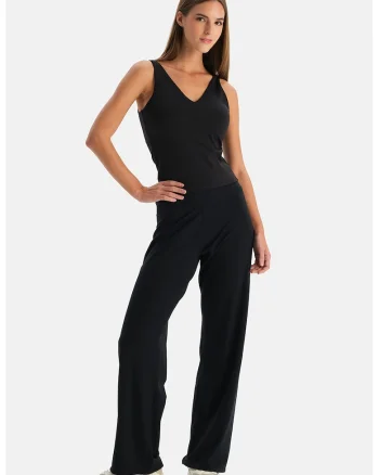 Pantaloni cu croiala ampla si talie inalta, Negru