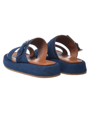 Papuci din denim cu varf patrat si catarama, Albastru