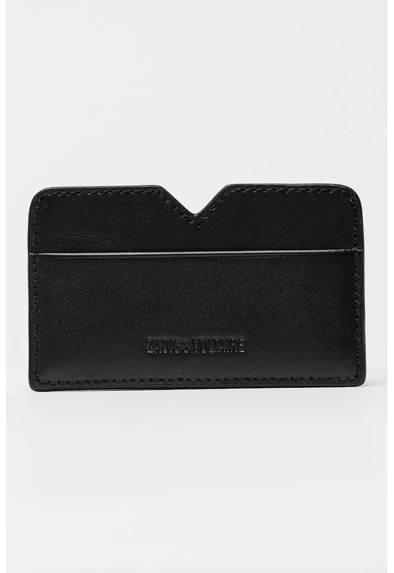 Portcart de piele cu logo discret, Negru