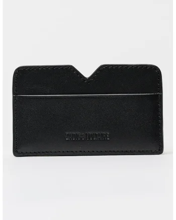 Portcart de piele cu logo discret, Negru