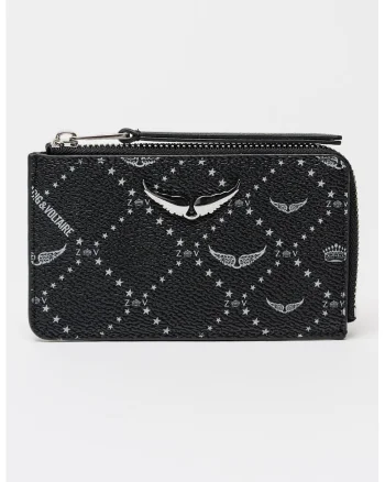 Portcart de piele cu model, Negru