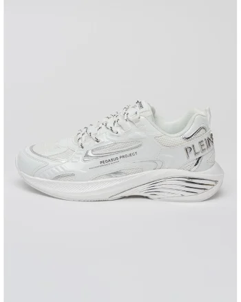 Pantofi sport Pegasus cu insertii din piele ecologica, Alb/Argintiu