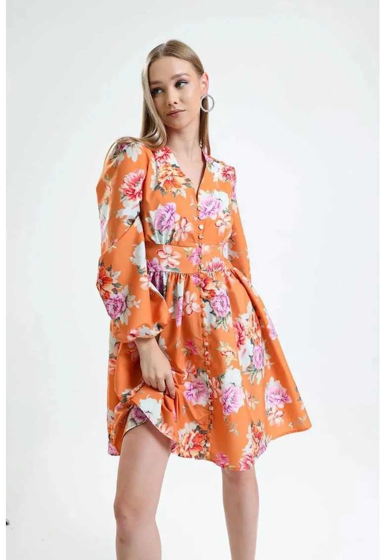 Rochie Mini Floral, Portocaliu