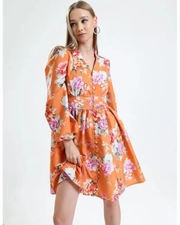 Rochie Mini Floral, Portocaliu