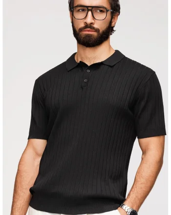 Tricou polo slim fit cu striatii, Negru