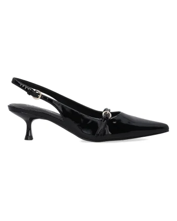 Pantofi stiletto din piele lacuita si varf rotund