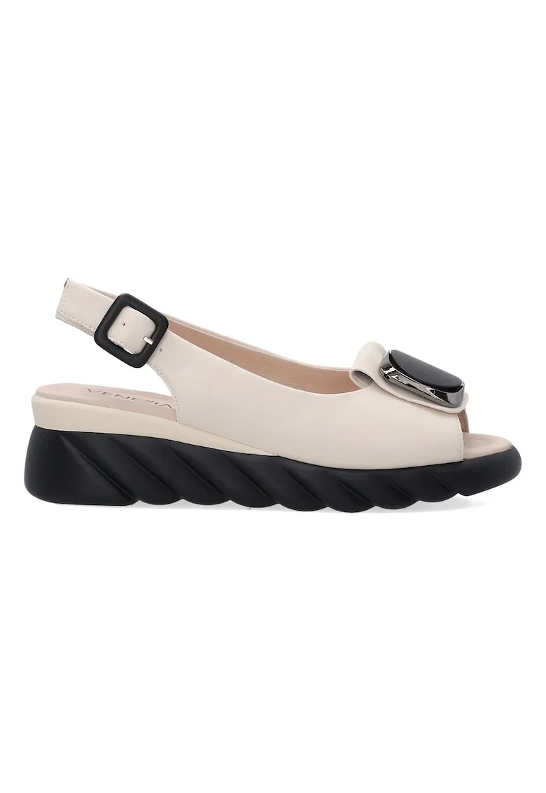 Sandale wedge din piele cu bareta slingback