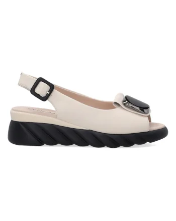 Sandale wedge din piele cu bareta slingback