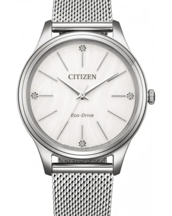 Ceas dama  EM1220-82A Eco-Drive cu cadran argintiu si design elegant bijuterie