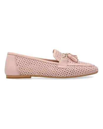 Pantofi loafer din piele perforata cu ciucuri