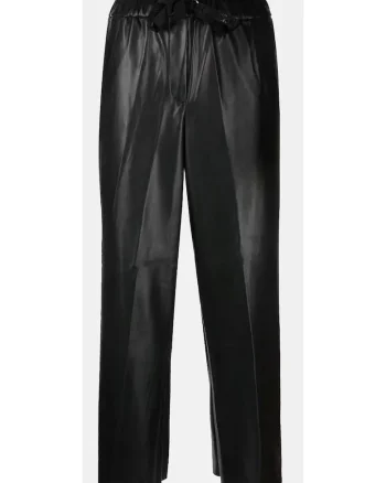 Pantaloni din imitatie de piele cu snur in talie,