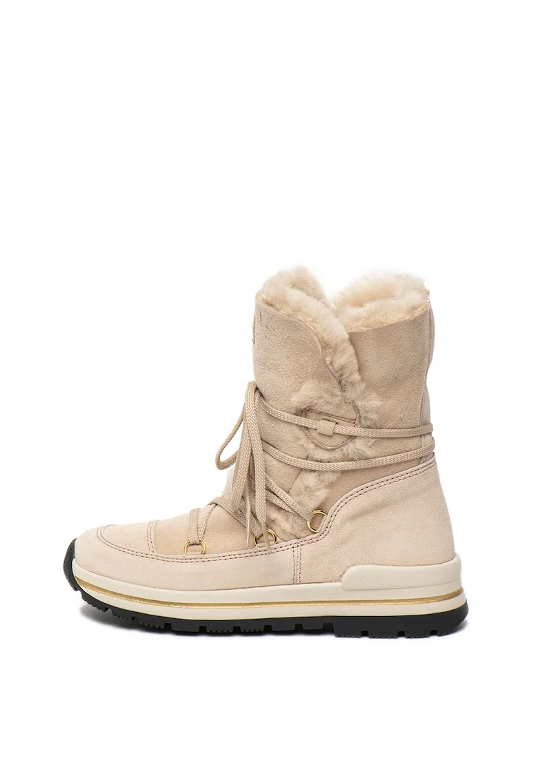 Ghete de piele intoarsa cu captuseala de blana shearling, fara inchidere Tanya