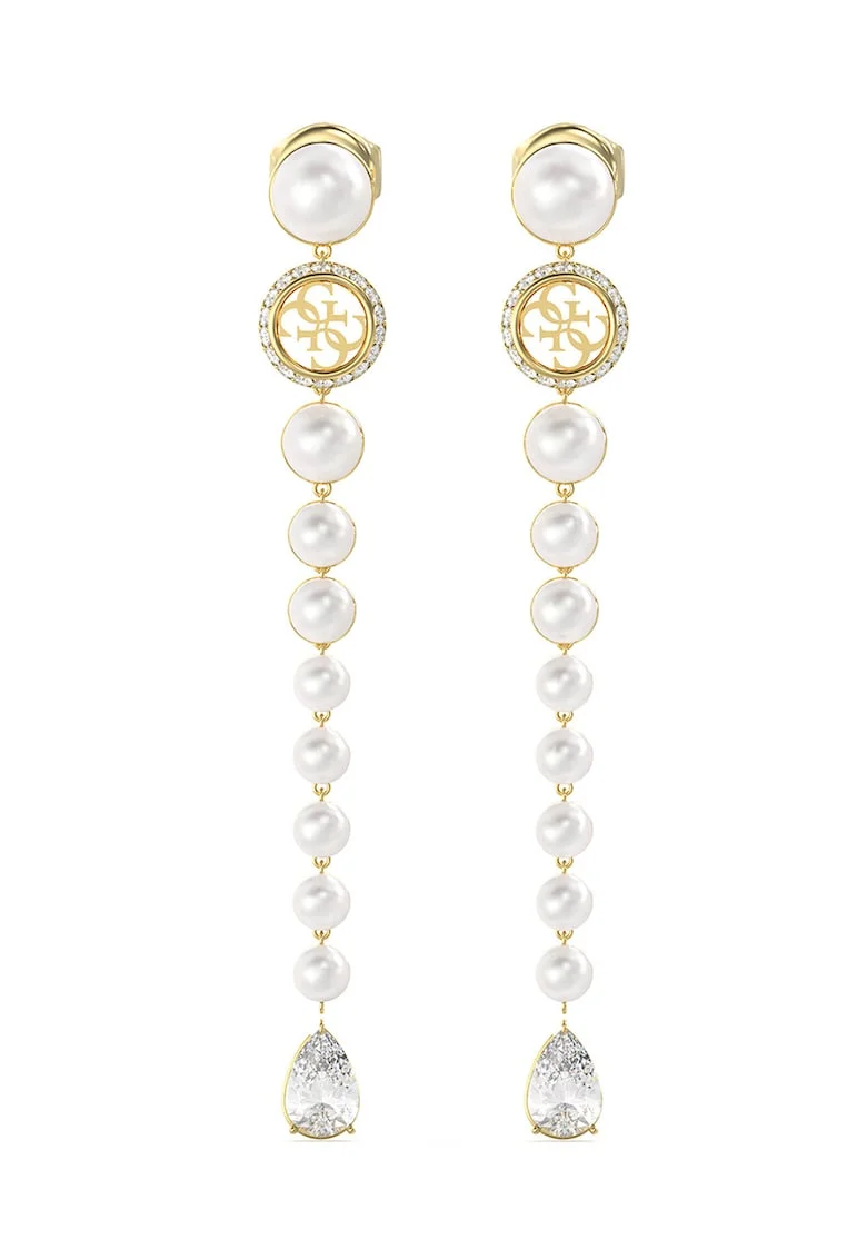 Cercei drop cu zirconia Mother of Pearl, Alb/Auriu