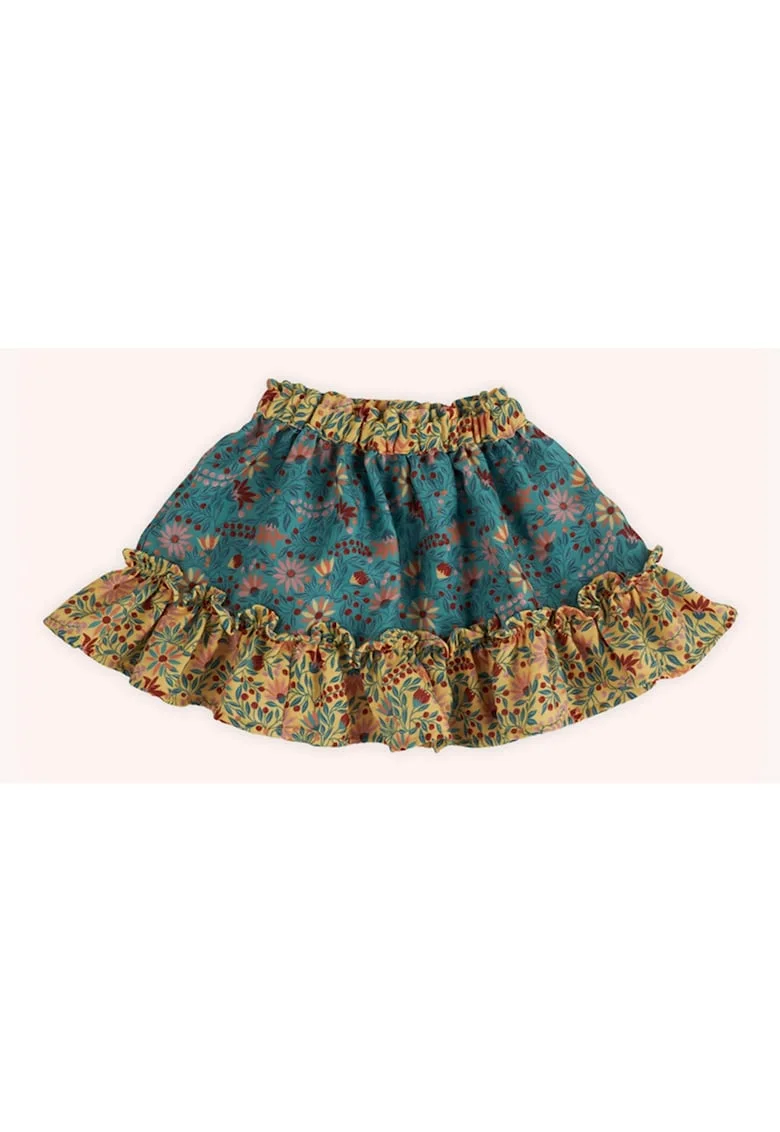 Fusta cu volanas,  - Retro Journey, Verde si Galben, pentru fetite, Verde/Galben
