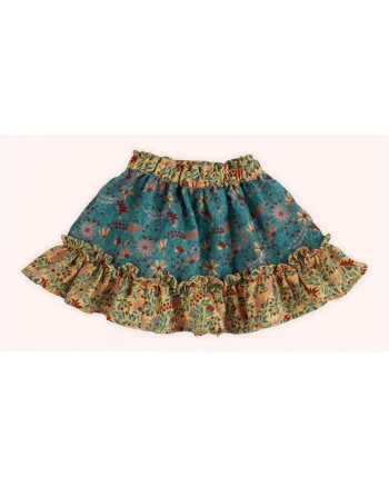 Fusta cu volanas,  - Retro Journey, Verde si Galben, pentru fetite, Verde/Galben