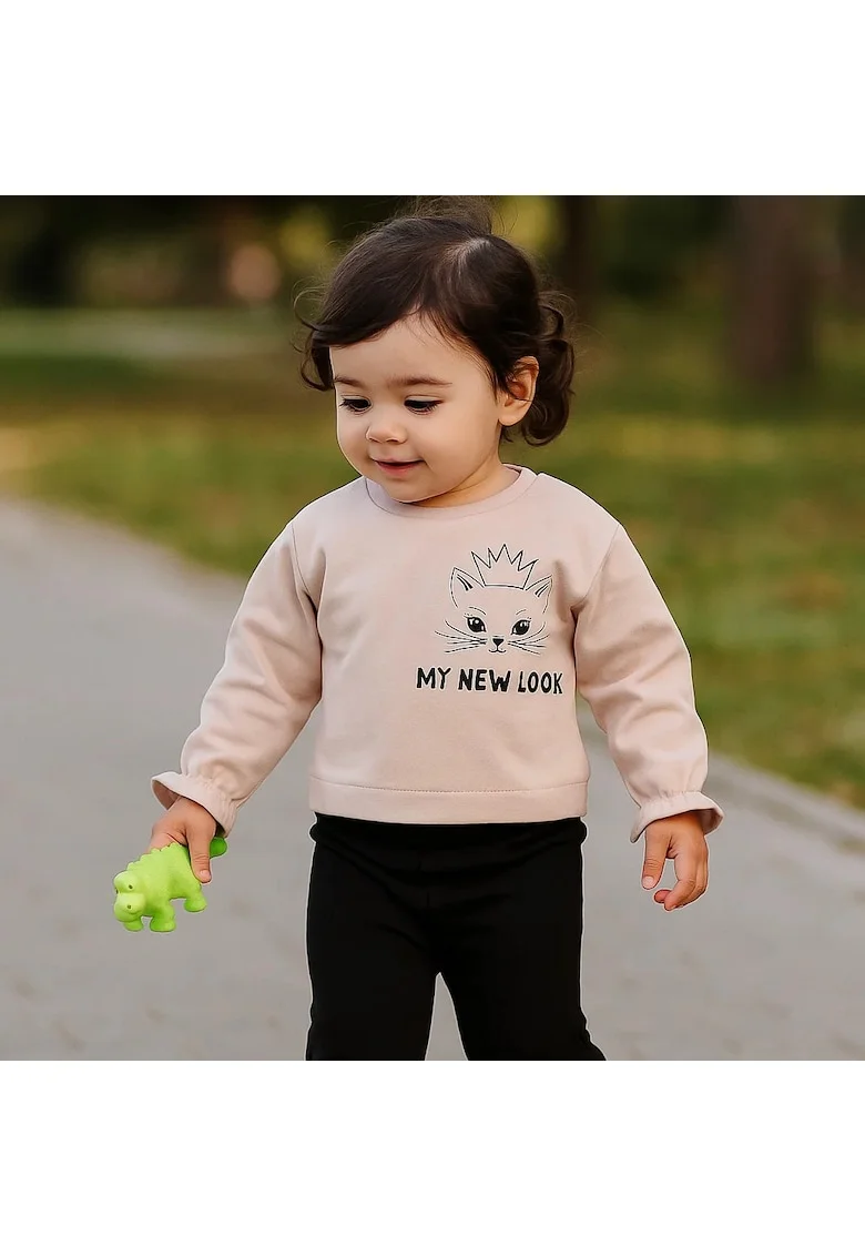 Bluza cu maneca lunga si model pisicuta,  - Baby, Roz Pal, pentru fetite, Roz/Roz pal