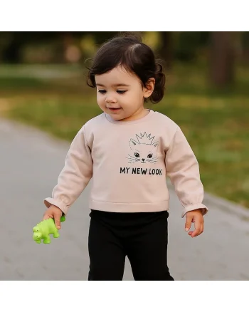 Bluza cu maneca lunga si model pisicuta,  - Baby, Roz Pal, pentru fetite, Roz/Roz pal