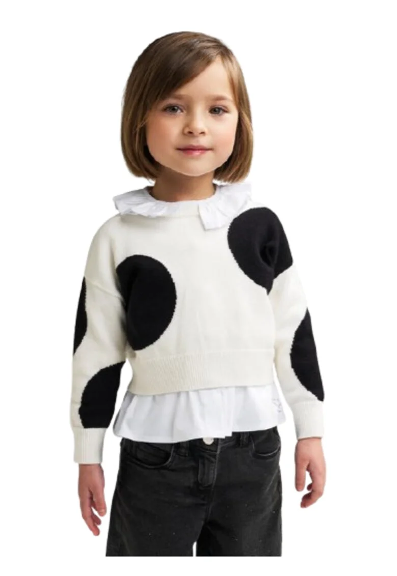 Pulover  din Tricot Fin cu Buline Maxi Intarsia