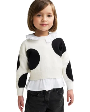 Pulover  din Tricot Fin cu Buline Maxi Intarsia