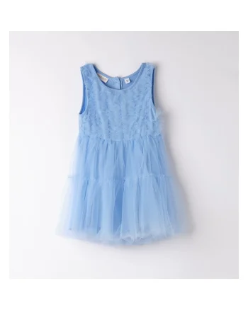 Rochie cu aplicatie tull pentru fete, 0.B338, Albastru deschis