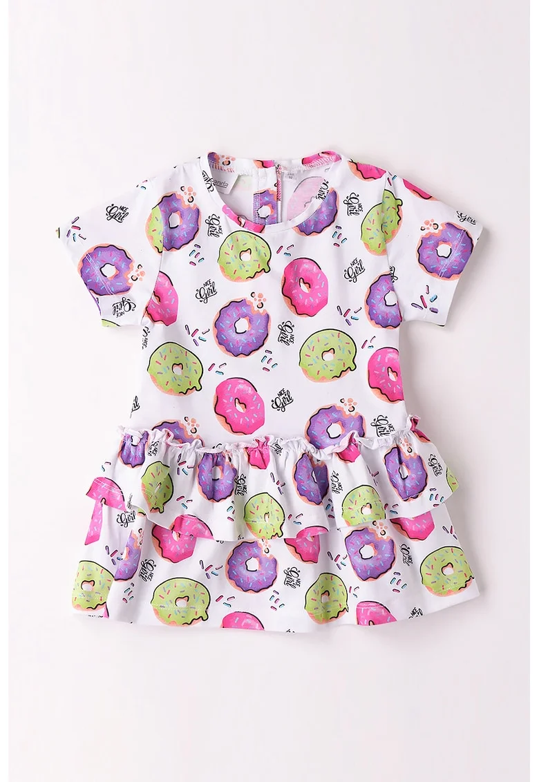 Rochie din amestec de bumbac cu imprimeu buline, Alb/Violet/Verde fistic