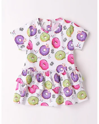 Rochie din amestec de bumbac cu imprimeu buline, Alb/Violet/Verde fistic