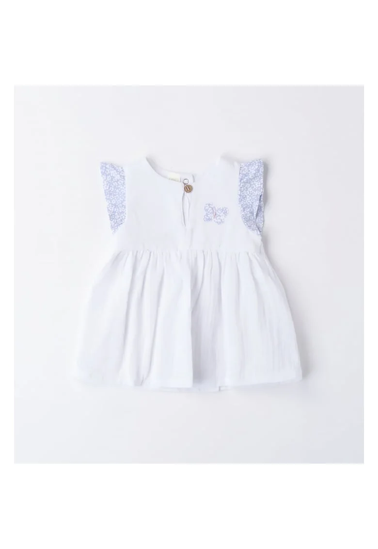 Rochita muselina cu imprimeu floral pentru bebe fetita,  4.6137, Alb/Albastru, Alb/Albastru
