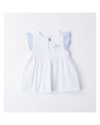 Rochita muselina cu imprimeu floral pentru bebe fetita,  4.6137, Alb/Albastru, Alb/Albastru
