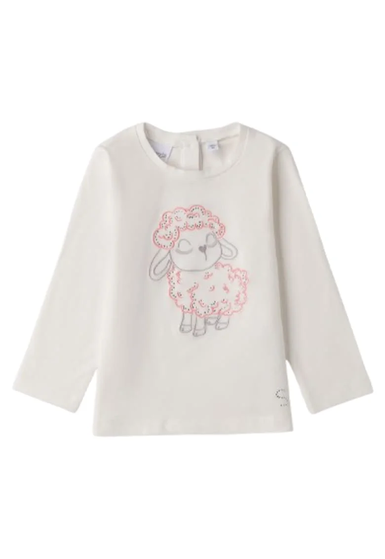 Bluza  din Bumbac Peach-Touch cu Broderie Oita si Strass-uri