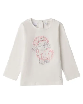 Bluza  din Bumbac Peach-Touch cu Broderie Oita si Strass-uri