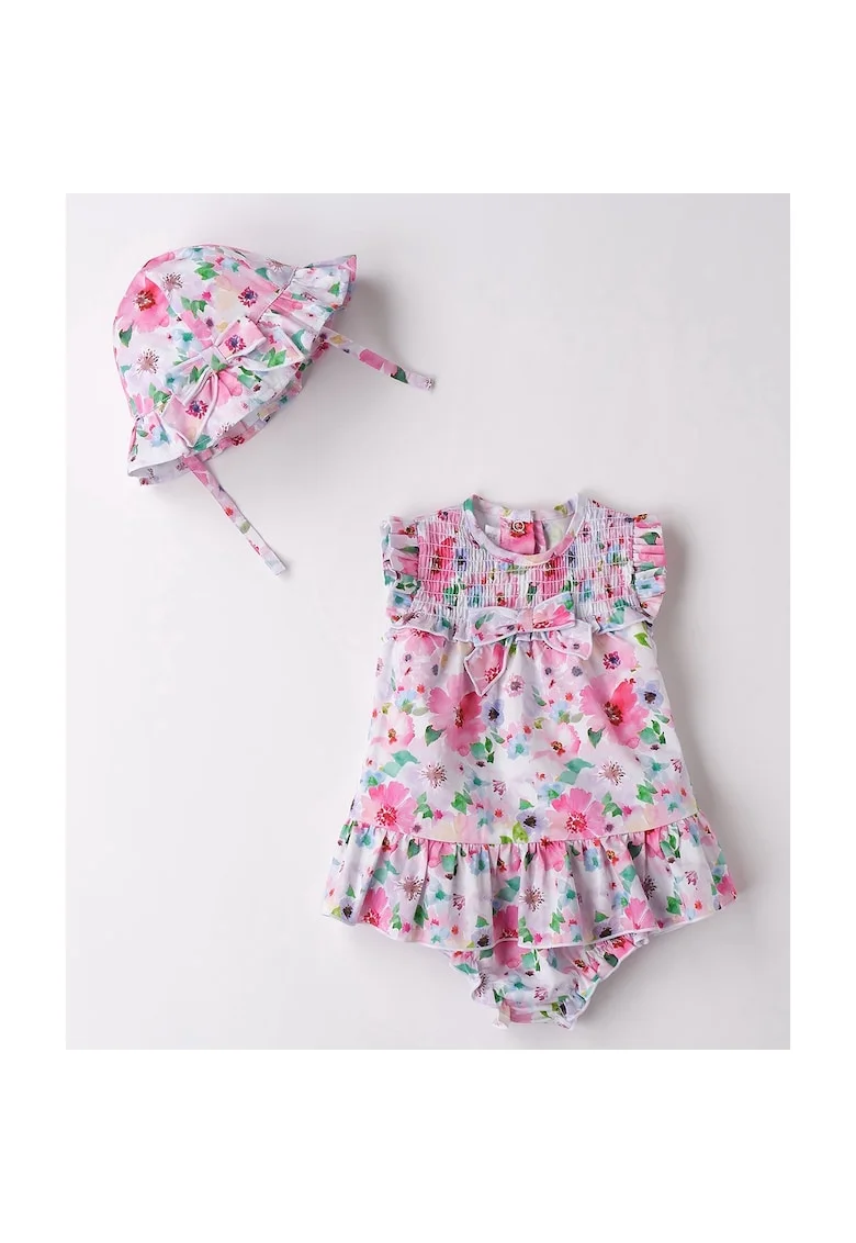 Rochie, palarie si chilotel cu imprimeu floral pentru fete, Multicolor