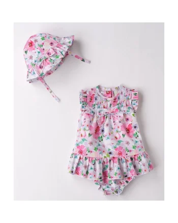 Rochie, palarie si chilotel cu imprimeu floral pentru fete, Multicolor