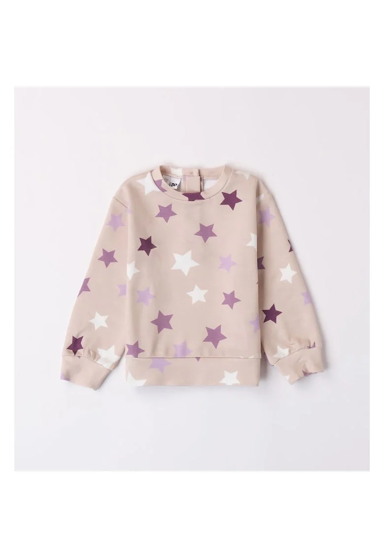 Bluza cu imprimeu pentru fetite,  4.7585, Bej/Mov, Alb/Bej/Mov