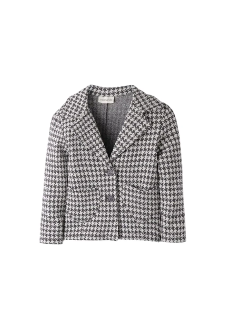 Sacou  din Jacquard cu Imprimeu Houndstooth si Buzunare Inima