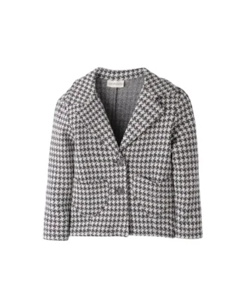 Sacou  din Jacquard cu Imprimeu Houndstooth si Buzunare Inima