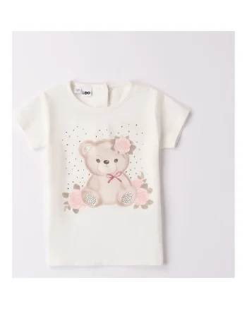 Tricou cu imprimeu ursulet pentru fete, Alb nature