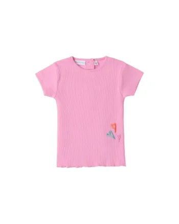Tricou  din Bumbac Elastic Raiat cu Inimioare