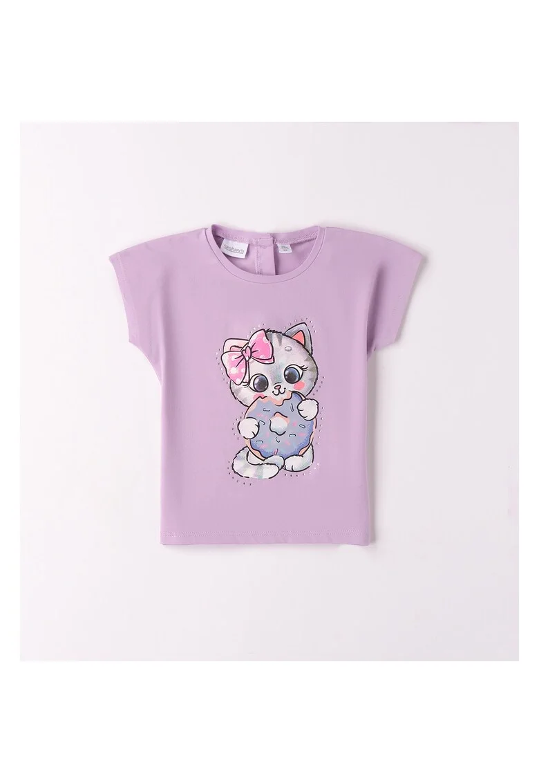 Tricou cu imprimeu pisica pentru fete, Mov
