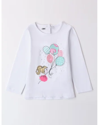 Bluza cu decolteu rotund si imprimeu grafic, Turcoaz/Roz pastel/Alb optic
