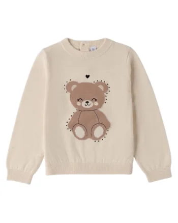 Pulover  din Bumbac 100% cu Broderie Intarsia Ursulet
