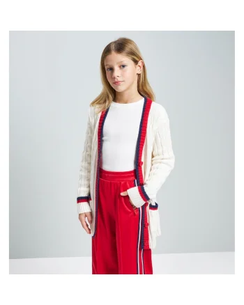 Cardigan pentru fete iDO din tricot torsadat cu detalii contrastante