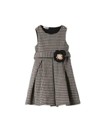 Rochie iDO Pied-de-Poule cu Floare 3D in Talie