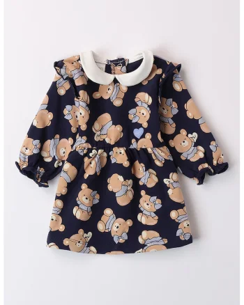 Rochie evazata cu guler Peter Pan, Maro/Bleumarin