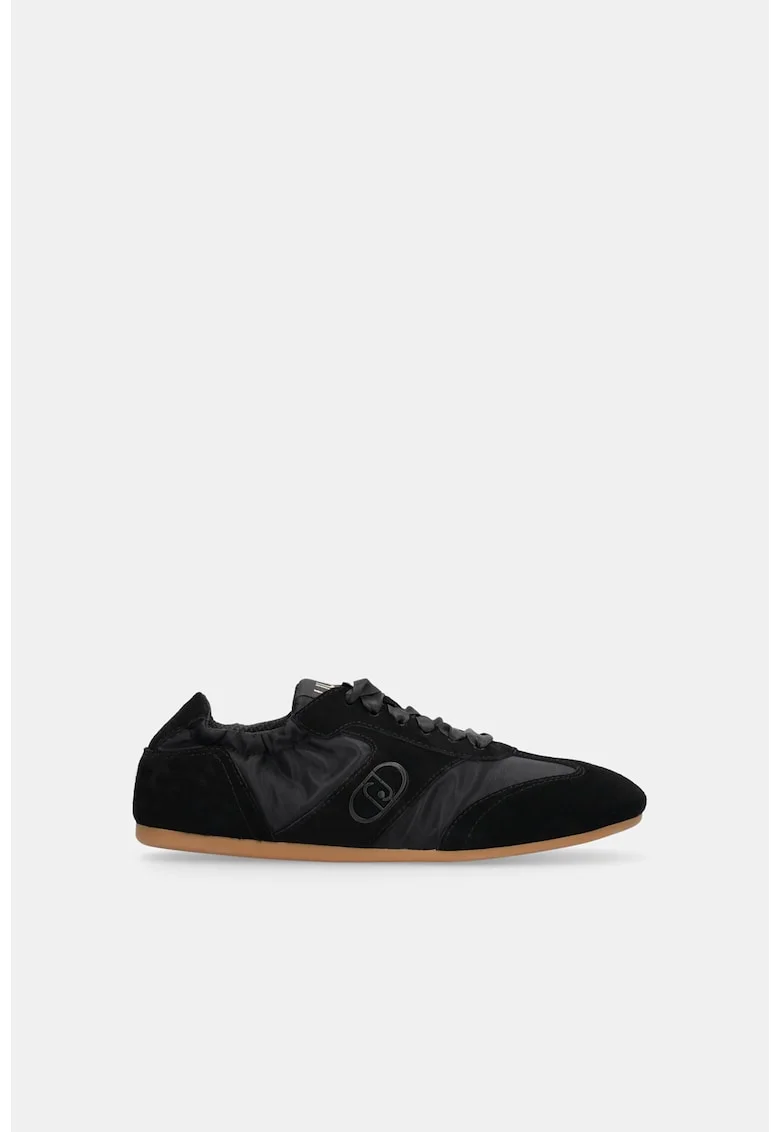 Pantofi sport low cu garnituri din piele intoarsa, Negru