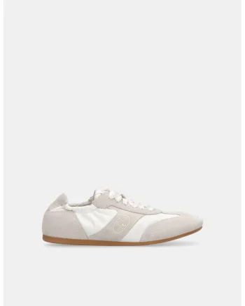 Pantofi sport low cu garnituri din piele intoarsa, Alb/Gri