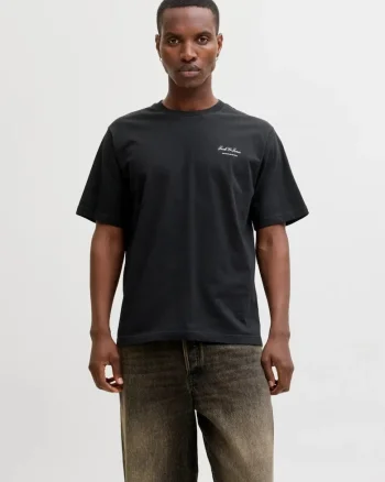 Tricou barbati, din bumbac, Relaxed Fit, JJEARCHIVE, Negru