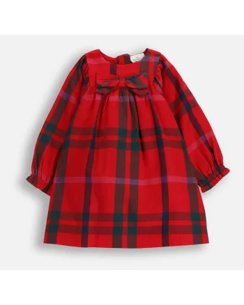 Rochie  pentru fete, carouri, fundita decorativa, rosu, bumbac