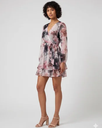 Rochie scurtă din voal cu print floral negru - Unica S-L